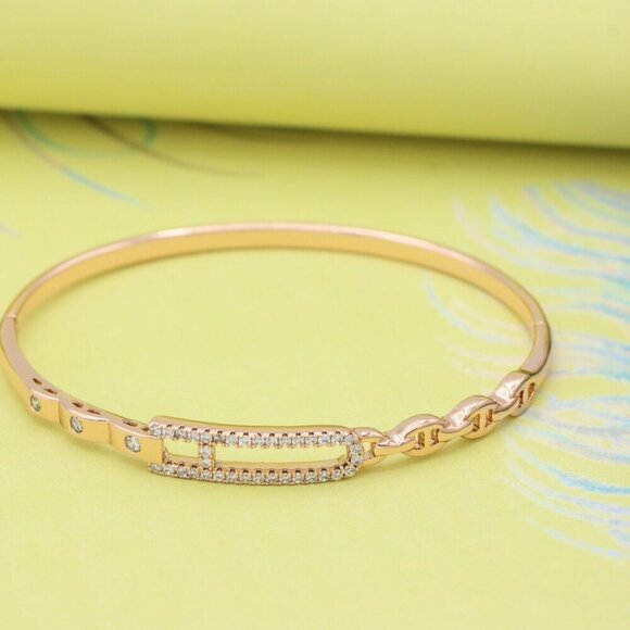 Elegant Rose Gold Bangle with Crystal-Studded Elongated Frame, XPBL0452 - Picture 6 of 12